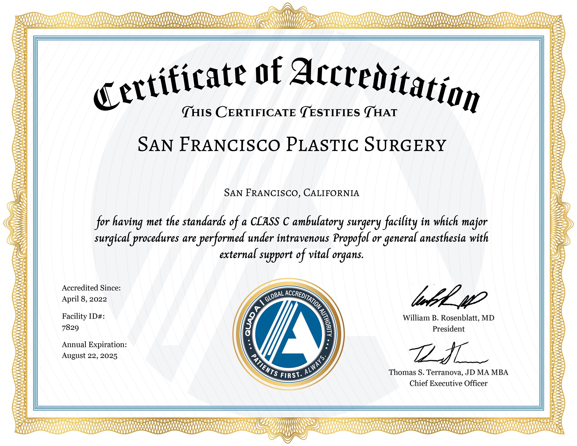 quad a accreditation 2023 san Francisco Plastic Surgery 